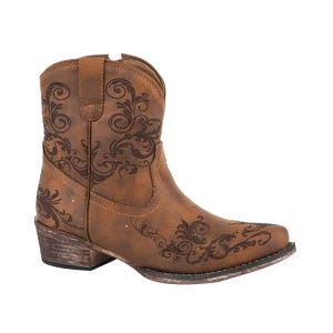 Roper Fashion Shorty Boots, 5.5, B W, Laser Western, Short Stuff, Tan, Faux Leather/Synthetic