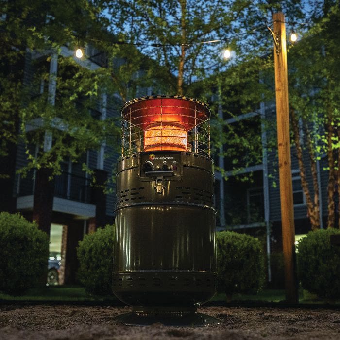 Mr. Heater Patio Heater, Liquid Propane, Electric Ignition, 30,000 Btu, 20 lb Tank, 750 sq-ft Heating Area