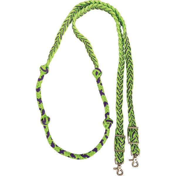 Martin Saddlery BR1BNK24LGPR Braided Barrel Reins with Knots, 1 in Thick, One-Size, Nylon, Lime Green/Purple