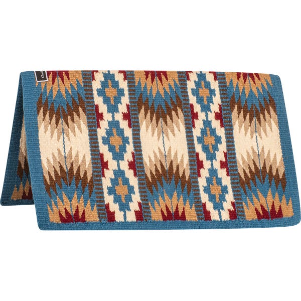Classic Equine Show Blanket, Hand Woven, Wool, Cream/Turquoise