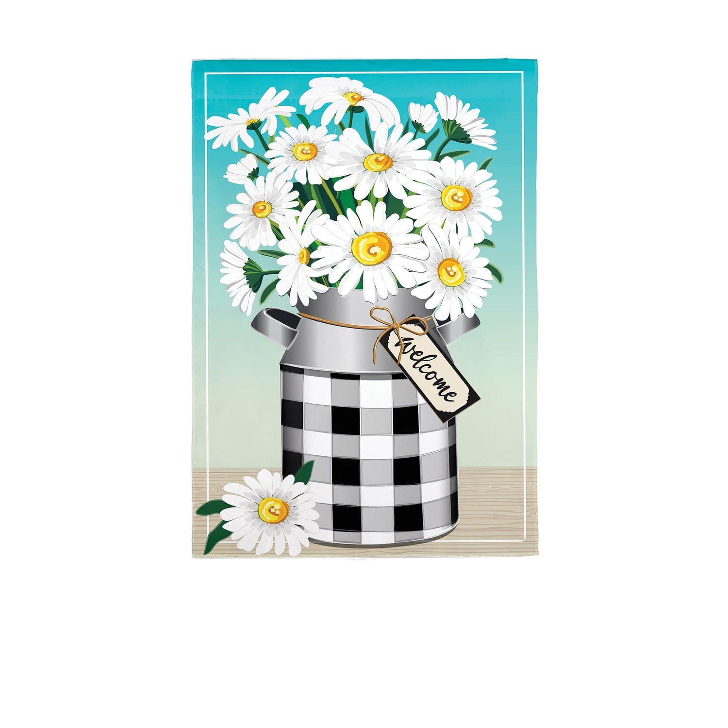 Evergreen Garden 14B10853 Garden Flag, 18 in L, 12-1/2 in W, Milk Can with Daisies, Burlap