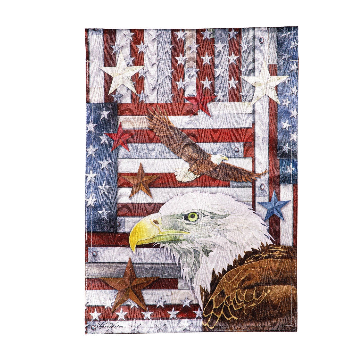 Evergreen Garden 14M11970 Garden Flag, 18 in L, 12-1/2 in W, American Flag, Bald Eagle, Plastic