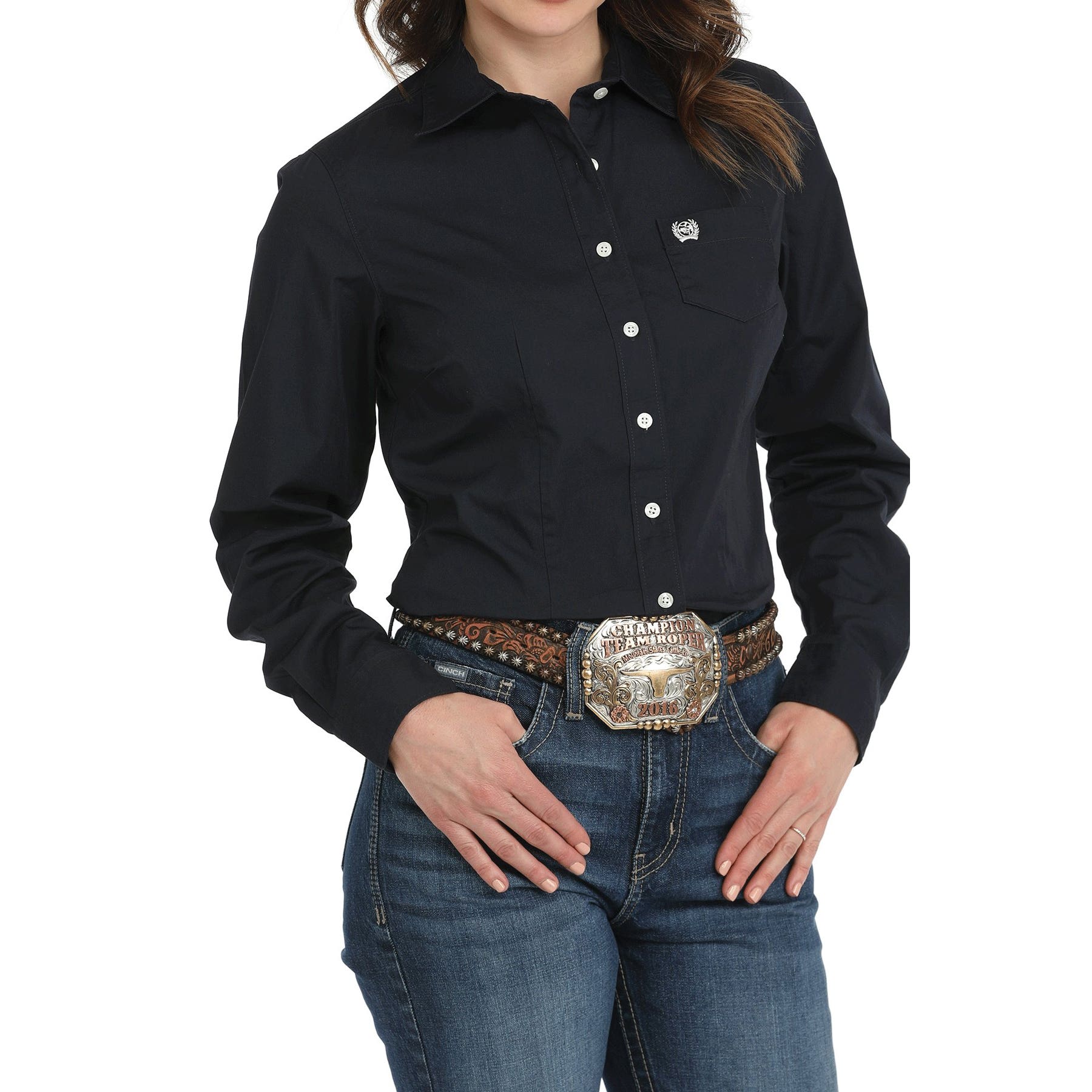 Cinch Western Shirt, XL, Cotton, Navy, Cinch Embroidered Logo, Solid, Basic, Long Sleeve, Arena Fit