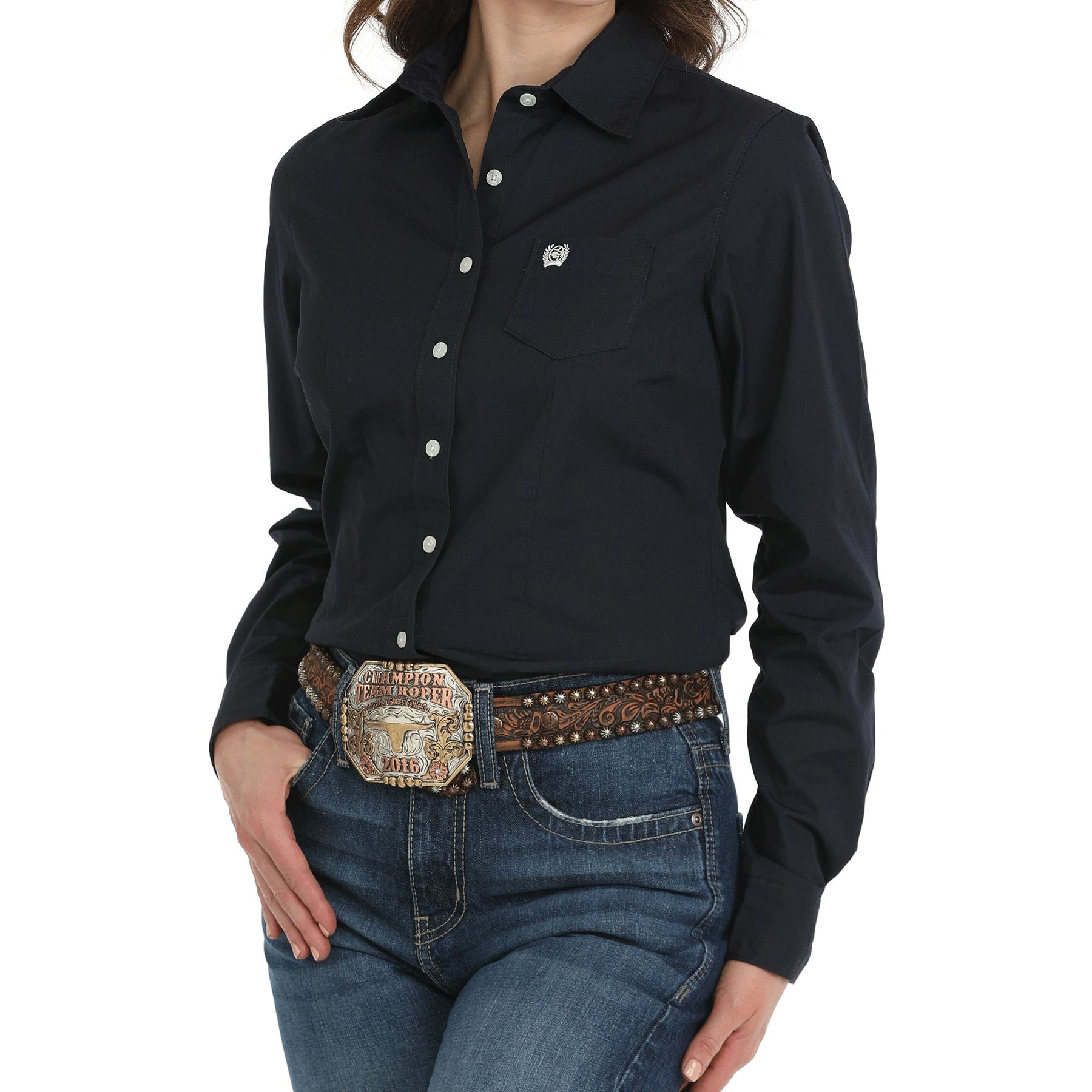 Cinch Western Shirt, XL, Cotton, Navy, Cinch Embroidered Logo, Solid, Basic, Long Sleeve, Arena Fit