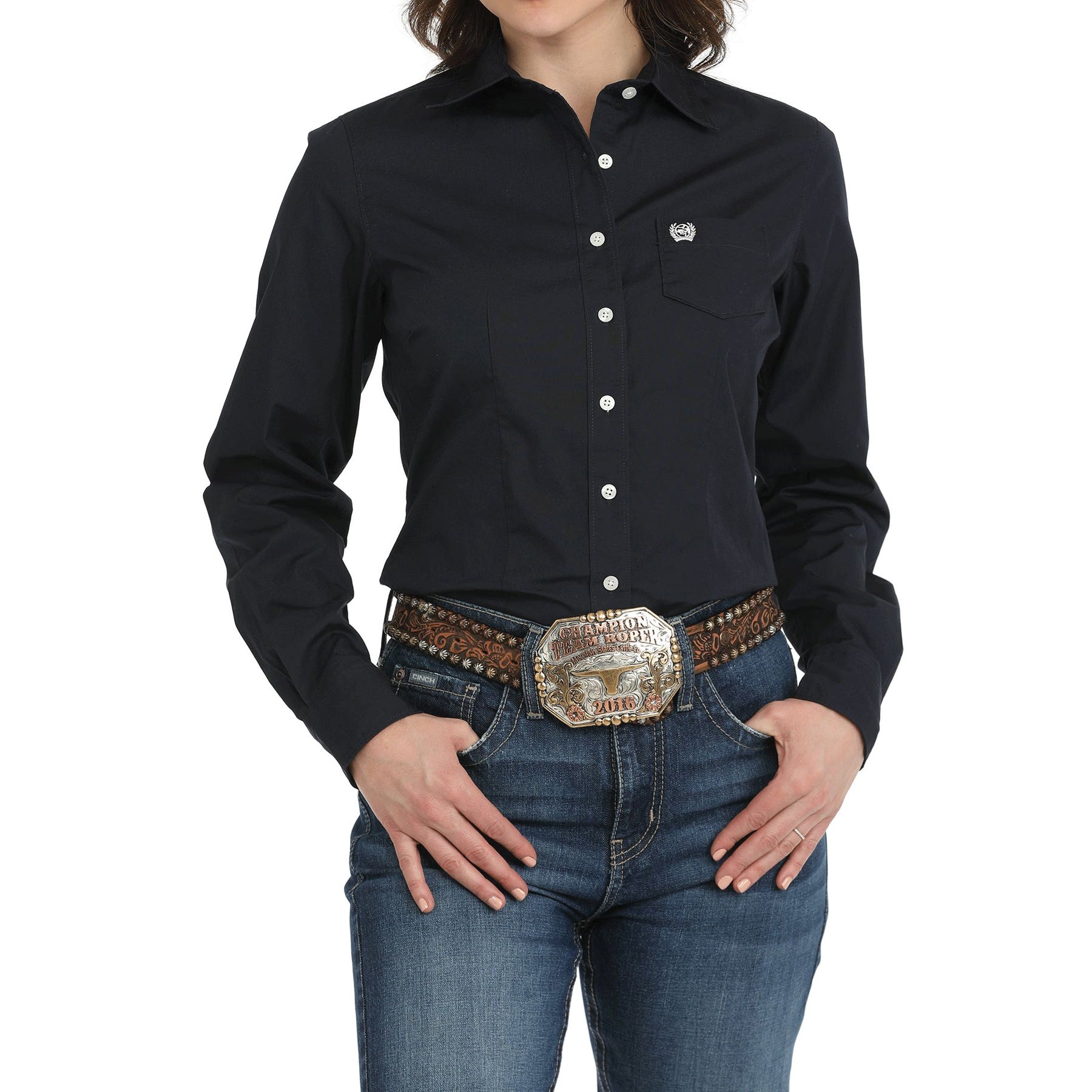 Cinch Western Shirt, XL, Cotton, Navy, Cinch Embroidered Logo, Solid, Basic, Long Sleeve, Arena Fit