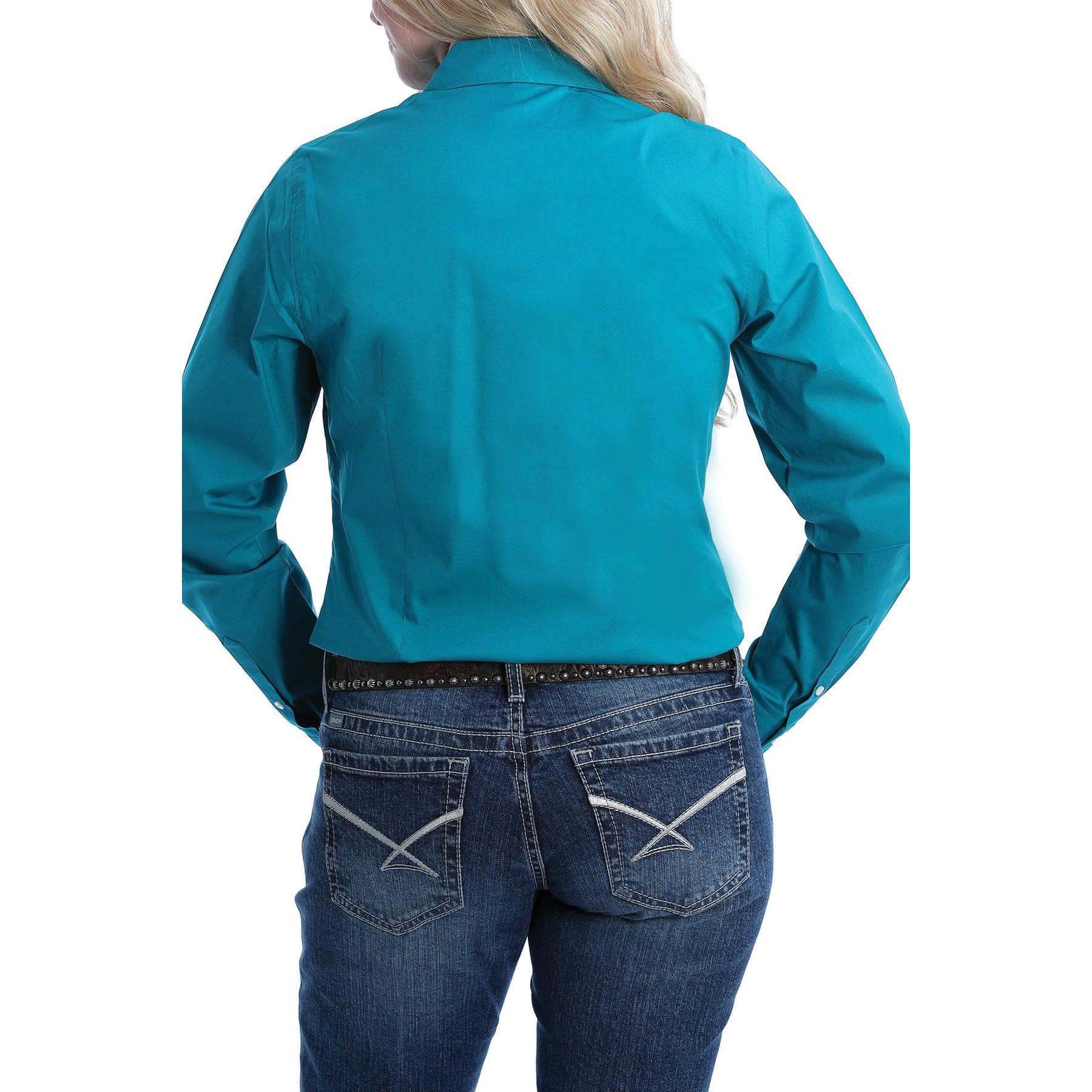 Cinch Shirt, S, Cotton/Spandex, Teal, Cinch Embroidered Logo, Solid, Spread, Long Sleeve, Arena Fit