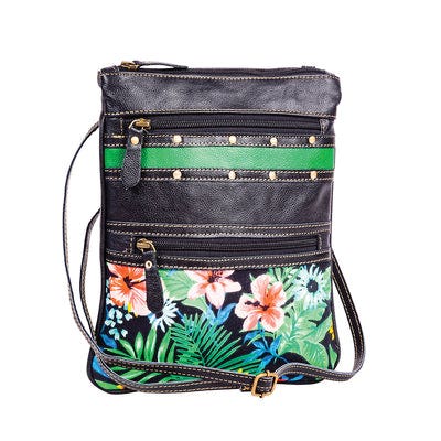 Myra Bag, Marianna Floral, Zipper, Ebony/Green/Smoky Gray