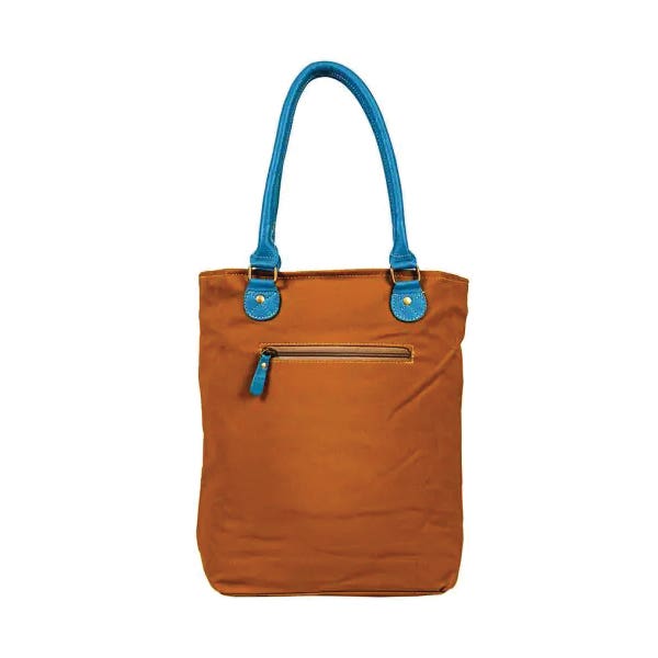 Myra Bag Blue Ridge Blooms Series Tote Bag, Zipper, Blue/Caramel