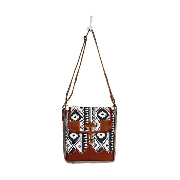 Myra Bag Sonoma Way Shoulder Bag, Tribal-Inspired, Zipper, Blue/Caramel/Cream