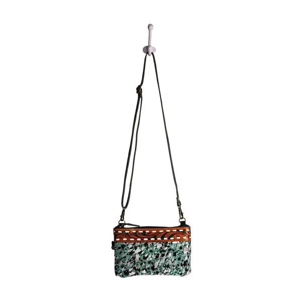 Myra Bag Gouyen Mesa Belt Bag, Zipper, Black/Ebony/Silver/Teal/White
