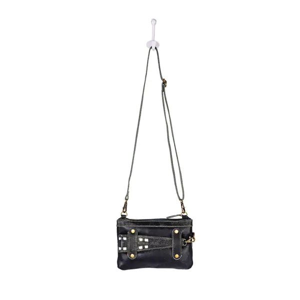 Myra Bag Gouyen Mesa Belt Bag, Zipper, Black/Ebony/Silver/Teal/White
