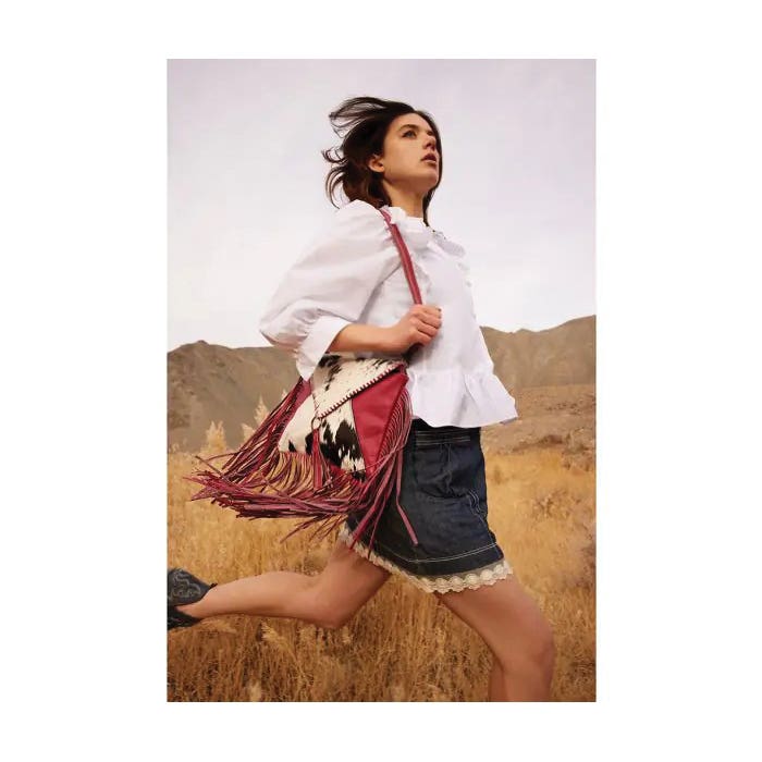 Myra Bag Letterstone Trail Series Bag, Fringed, Zipper, Pink