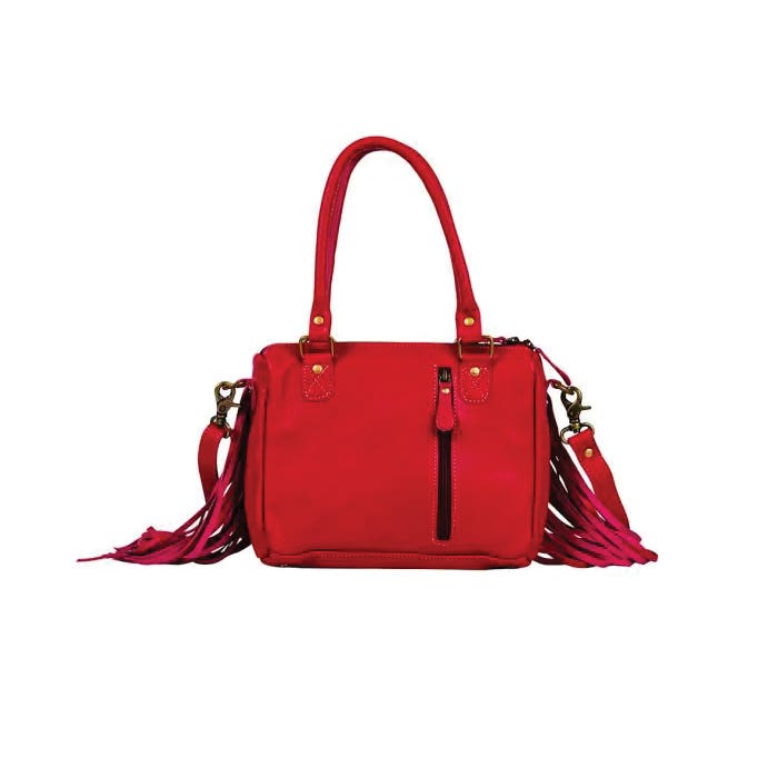 Myra Bag Letterstone Trail Series Concealed Carry Bag, Fringed, Zipper, Ebony/Pink