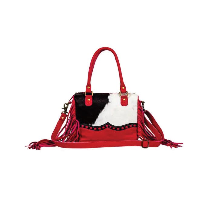 Myra Bag Letterstone Trail Series Concealed Carry Bag, Fringed, Zipper, Ebony/Pink