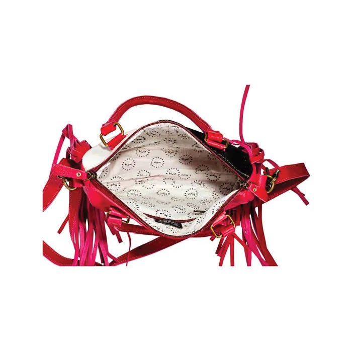 Myra Bag Letterstone Trail Series Concealed Carry Bag, Fringed, Zipper, Ebony/Pink