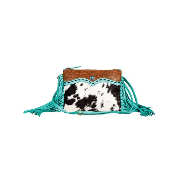 Myra Bag Stellona Canyon Series Bag, Fringed, Zipper, Charcoal/Ebony/Teal