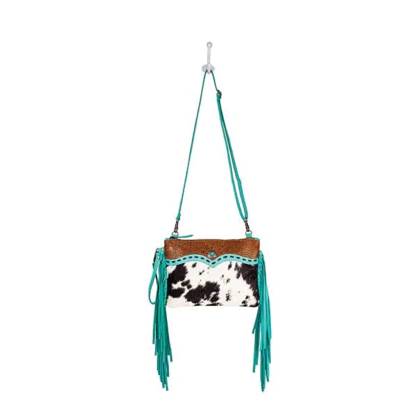 Myra Bag Stellona Canyon Series Bag, Fringed, Zipper, Charcoal/Ebony/Teal