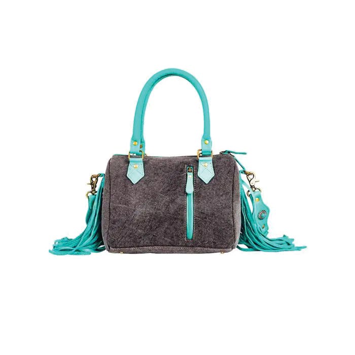 Myra Bag Stellona Canyon Series Concealed Carry Bag, Fringed, Zipper, Charcoal/Ebony/Teal