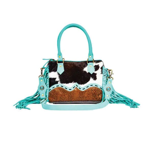 Myra Bag Stellona Canyon Series Concealed Carry Bag, Fringed, Zipper, Charcoal/Ebony/Teal