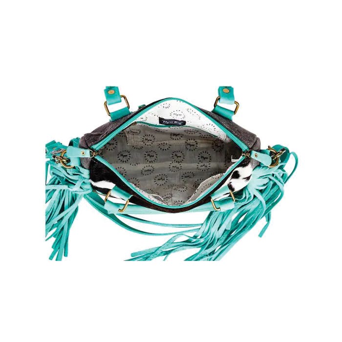 Myra Bag Stellona Canyon Series Concealed Carry Bag, Fringed, Zipper, Charcoal/Ebony/Teal
