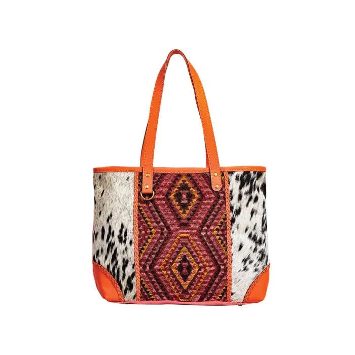 Myra Bag Tonga Ridge Series Tote Bag, Light Dark Mottled Pattern, Zipper, Orange/Pink