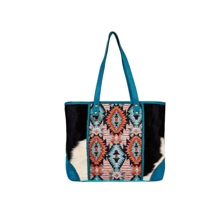 Myra Bag Tonga Ridge Series Tote Bag, Light Dark Mottled Pattern, Zipper, Steel Blue