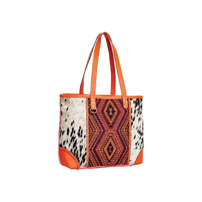 Myra Bag Tonga Ridge Series Tote Bag, Light Dark Mottled Pattern, Zipper, Orange/Pink