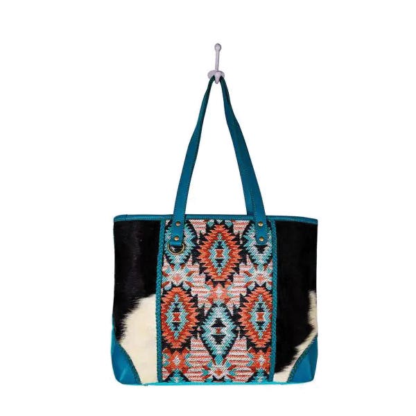 Myra Bag Tonga Ridge Series Tote Bag, Light Dark Mottled Pattern, Zipper, Steel Blue