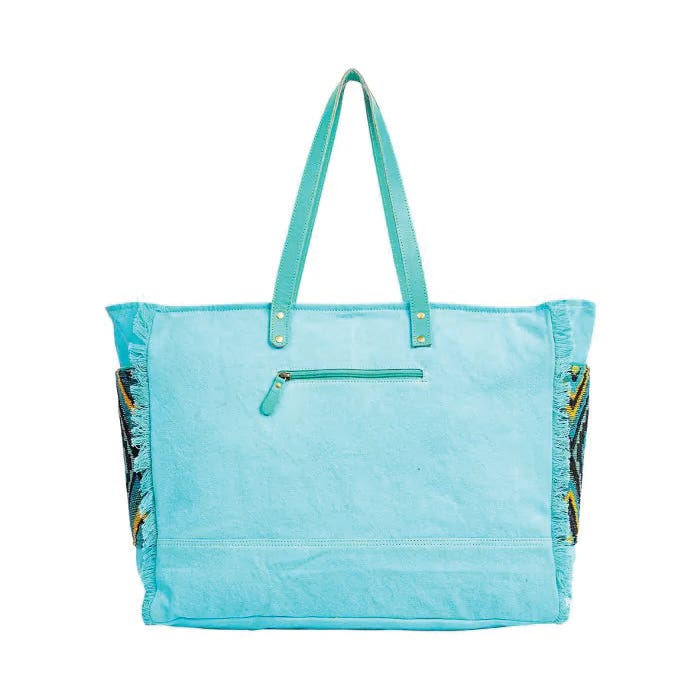 Myra Bag Tonga Ridge Series Weekender Bag, Light Dark Mottled Pattern, Zipper, Turquoise