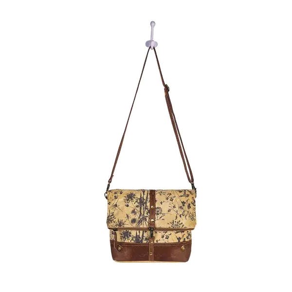 Myra Bag Tazzie Floral Series Cross Body Bag, Floral, Zipper, Chocolate Brown/Parchment