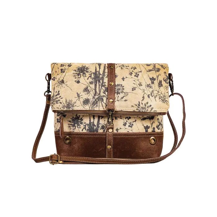 Myra Bag Tazzie Floral Series Cross Body Bag, Floral, Zipper, Chocolate Brown/Parchment