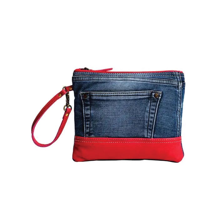 Myra Bag Charley Denim Series Pouch, Zipper, Red