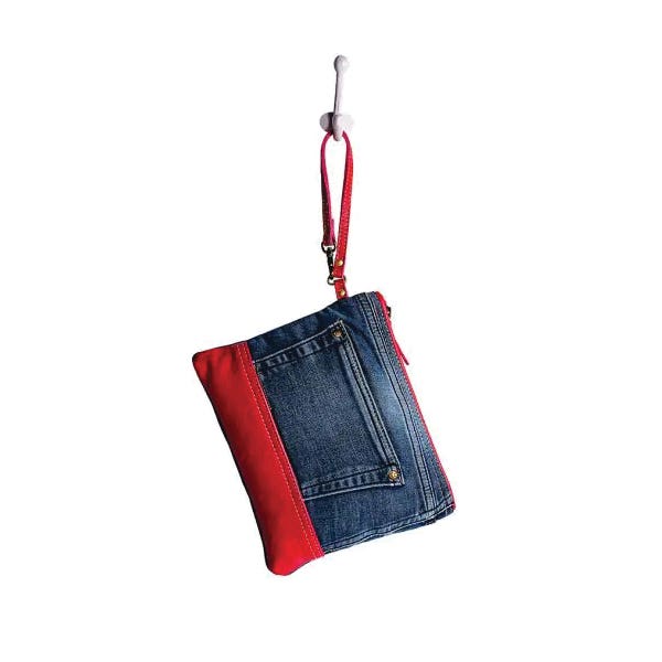 Myra Bag Charley Denim Series Pouch, Zipper, Red