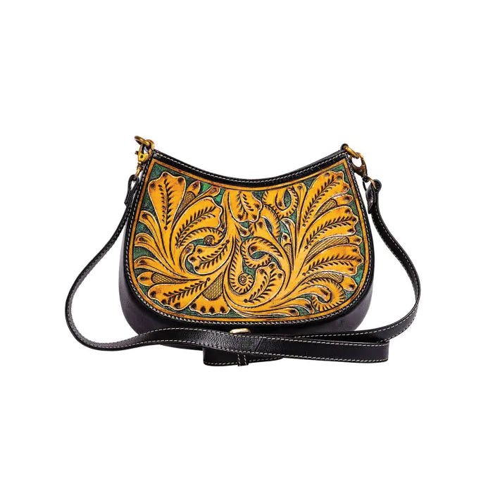 Myra Bag Featherstone Spring Series Bag, Furled Foliage, Zipper, Ebony/Sunset Yellow/Teal