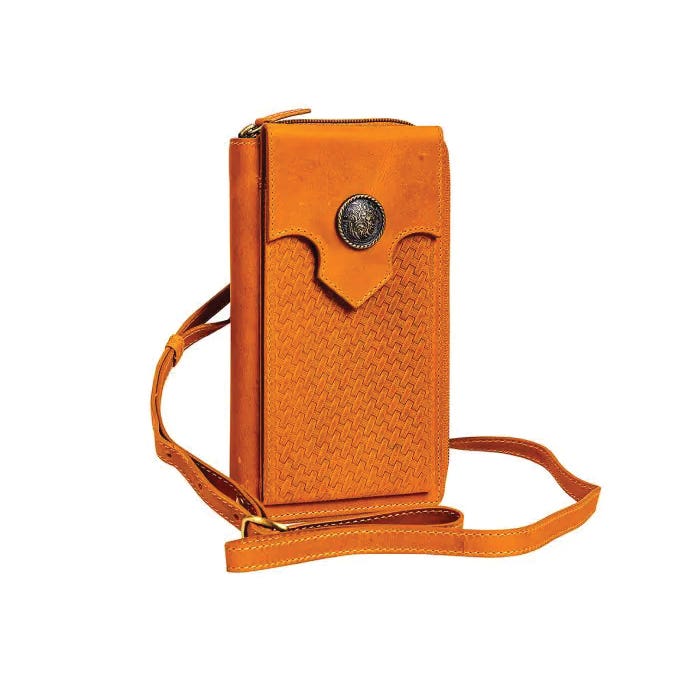 Myra Bag Winsome Trail Series Phone Case Wallet, Zipper, Caramel