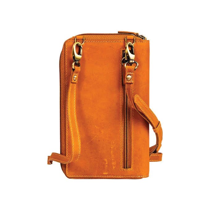 Myra Bag Winsome Trail Series Phone Case Wallet, Zipper, Caramel