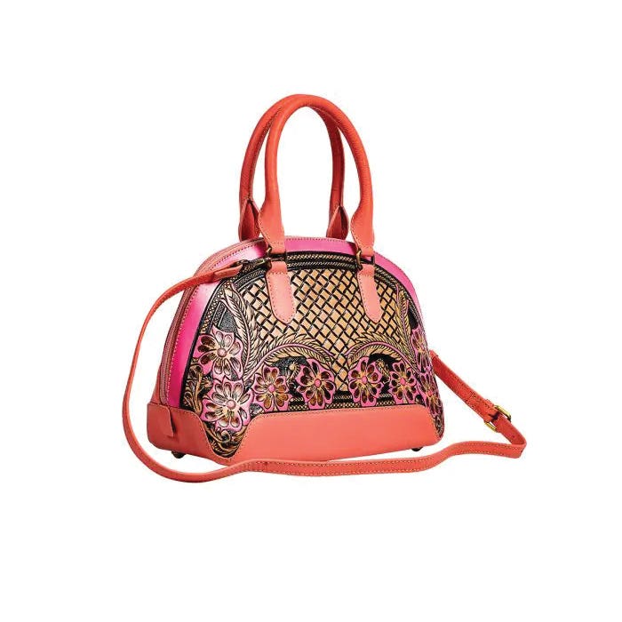 Myra Bag Emmylou Pass Series Bag, Blossoms, Cross Weave, Zipper, Magenta/Salmon