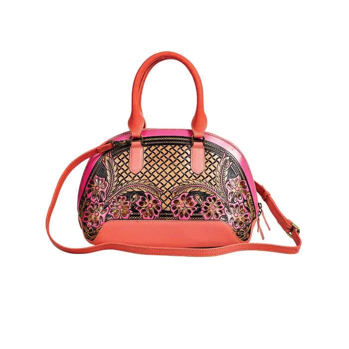 Myra Bag Emmylou Pass Series Bag, Blossoms, Cross Weave, Zipper, Magenta/Salmon