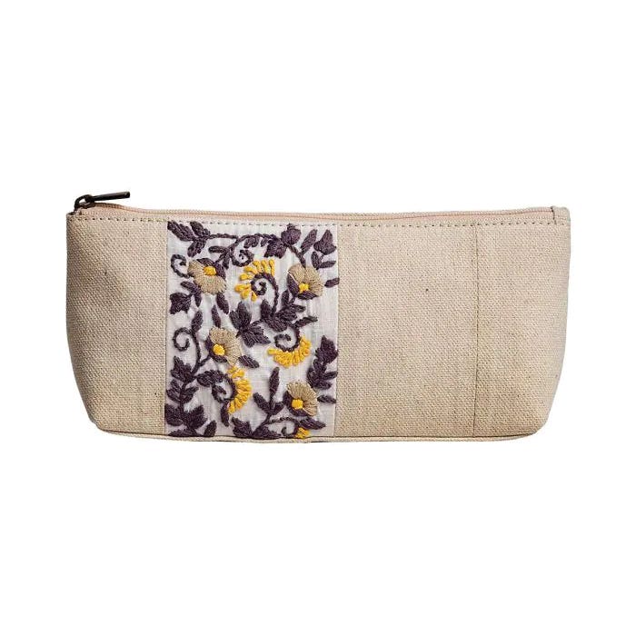 Myra Bag Tanika Series Pouch, Blossoms, Zipper, Deep Violet/Sunrise Yellow