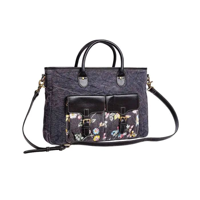 Myra Bag Carmichael Series Satchel Laptop Bag, Floral, Zipper, Cloud Gray/Ebony