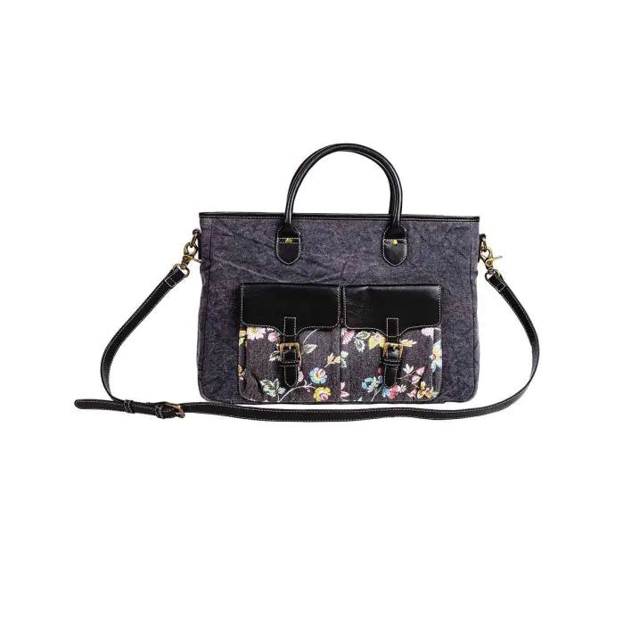 Myra Bag Carmichael Series Satchel Laptop Bag, Floral, Zipper, Cloud Gray/Ebony