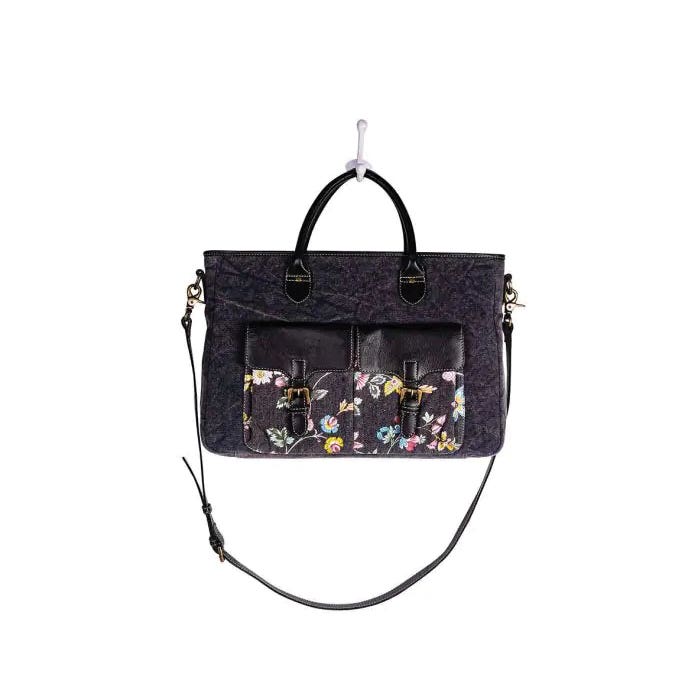 Myra Bag Carmichael Series Satchel Laptop Bag, Floral, Zipper, Cloud Gray/Ebony