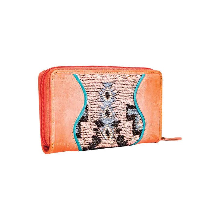 Myra Bag Suzanna Trail Series Wallet, Zipper, Salmon/Soft Pink/Turquoise