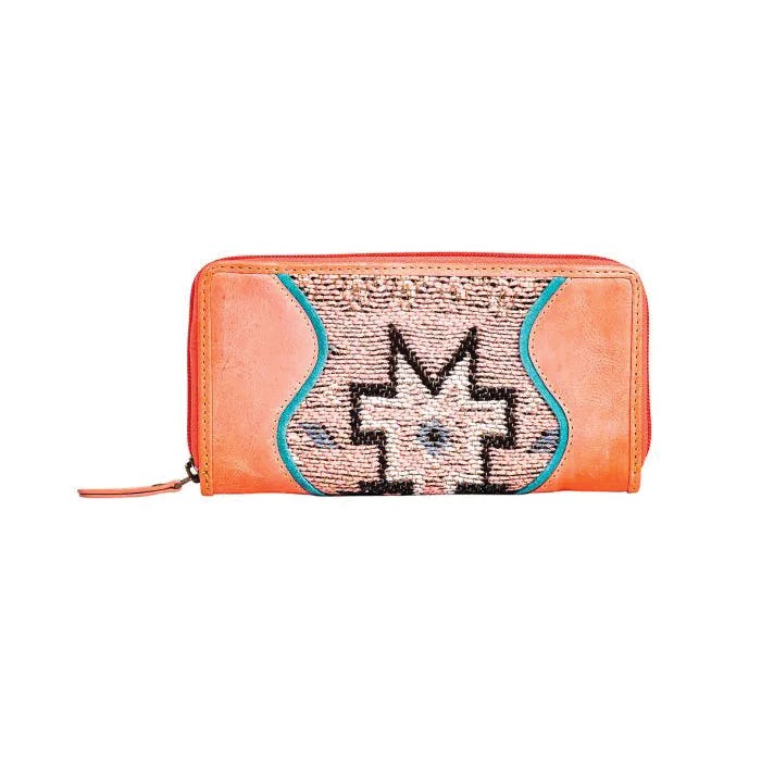 Myra Bag Suzanna Trail Series Wallet, Zipper, Salmon/Soft Pink/Turquoise