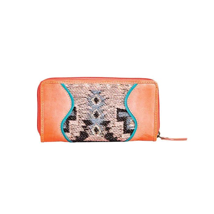 Myra Bag Suzanna Trail Series Wallet, Zipper, Salmon/Soft Pink/Turquoise