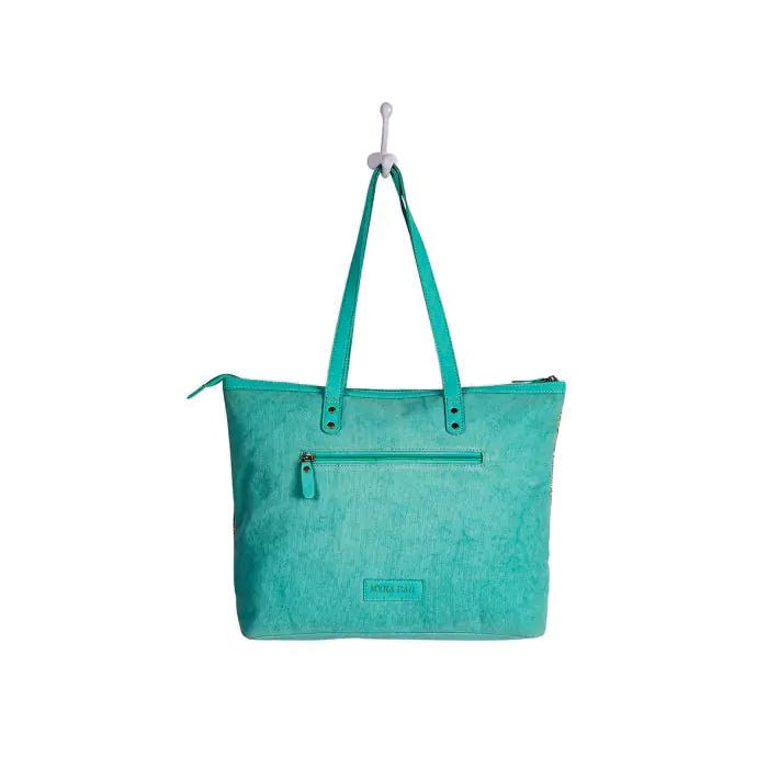 Myra Bag Bryerston Series Tote Bag, Zipper, Blue/Parchment/Teal/Turquoise