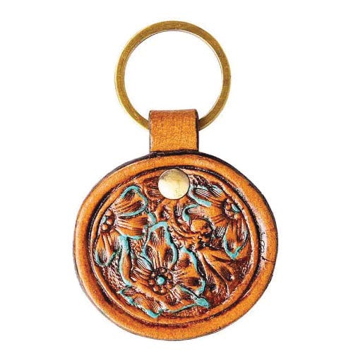 Myra Bag Greet the Day Key Fob, Blooms, Leather Case, Turquoise