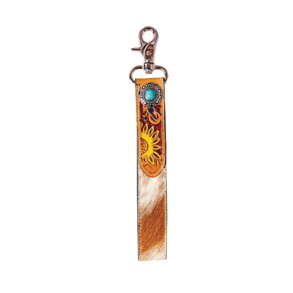 Myra Bag Love Key Fob, Hair-On Leather/Metal Case, Caramel