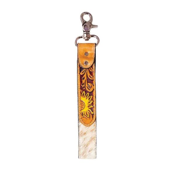Myra Bag Love Key Fob, Hair-On Leather/Metal Case, Caramel