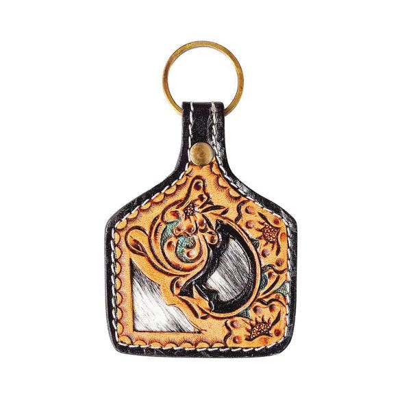 Myra Bag Trails East Key Fob, Blossoms, Hair-On Leather/Metal Case